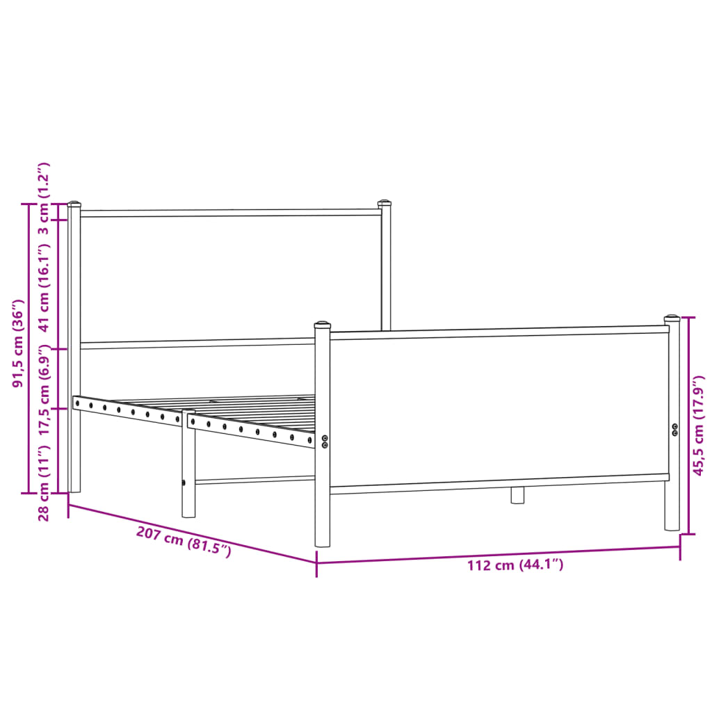 Estrutura de cama sem colchão 107x203 cm metal carvalho sonoma