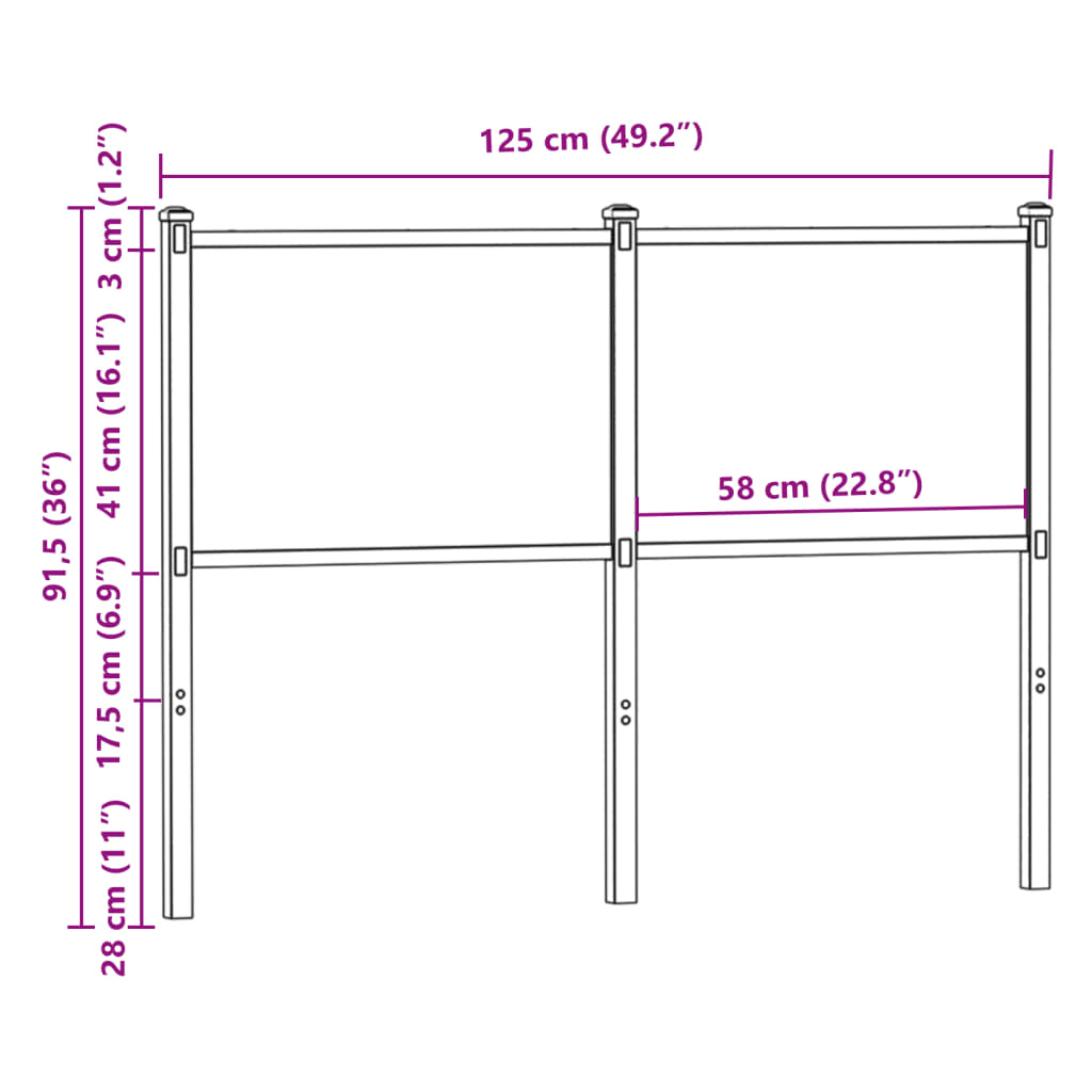 Cabeceira de cama 120 cm derivados madeira/aço carvalho sonoma