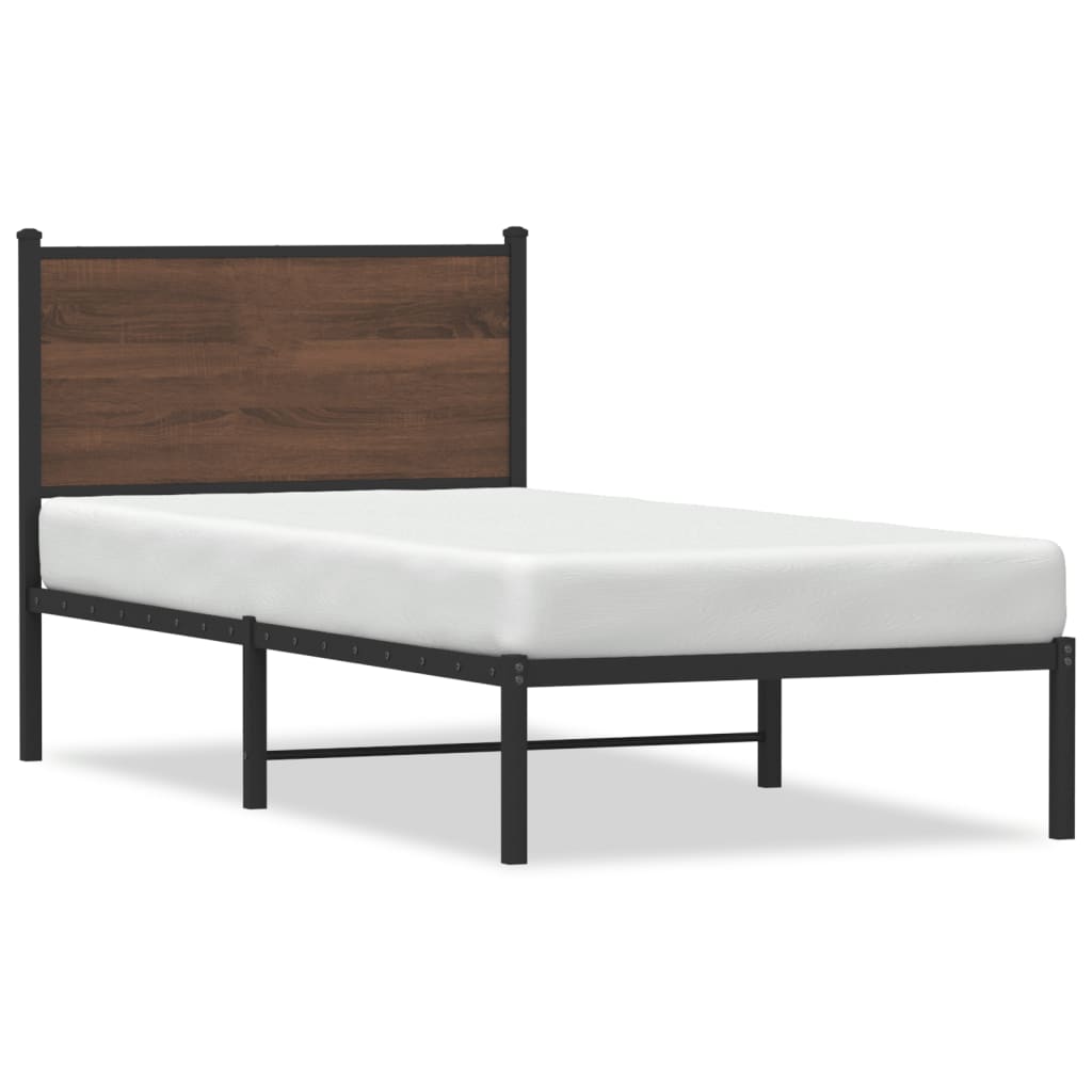 Estrutura cama com cabeceira 75x190 cm metal carvalho castanho