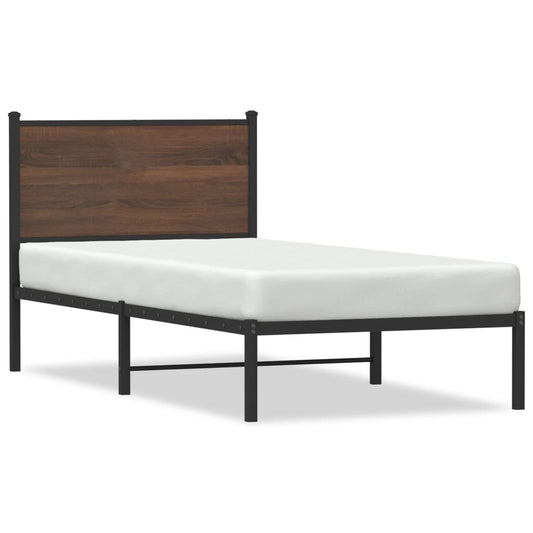 Estrutura cama com cabeceira 90x190 cm metal carvalho castanho