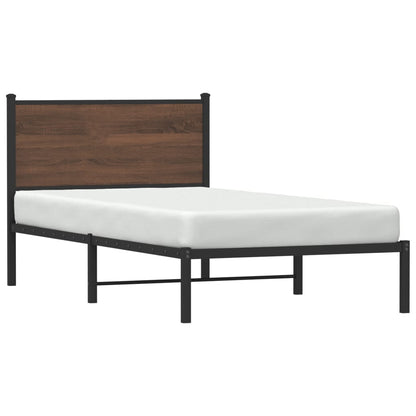 Estrutura cama com cabeceira 100x190cm metal carvalho castanho