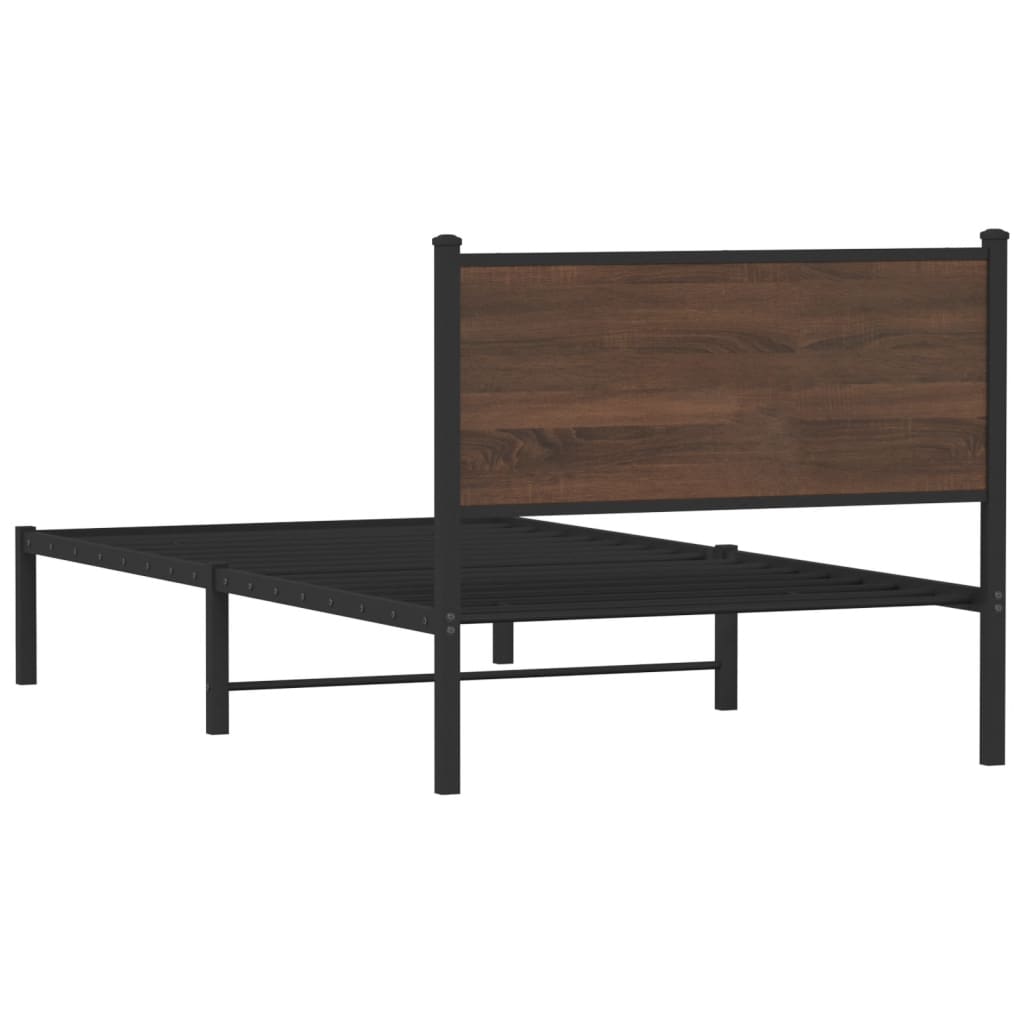 Estrutura cama com cabeceira 100x190cm metal carvalho castanho