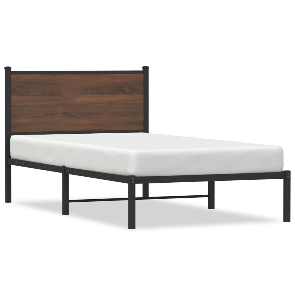 Estrutura cama com cabeceira 100x190cm metal carvalho castanho