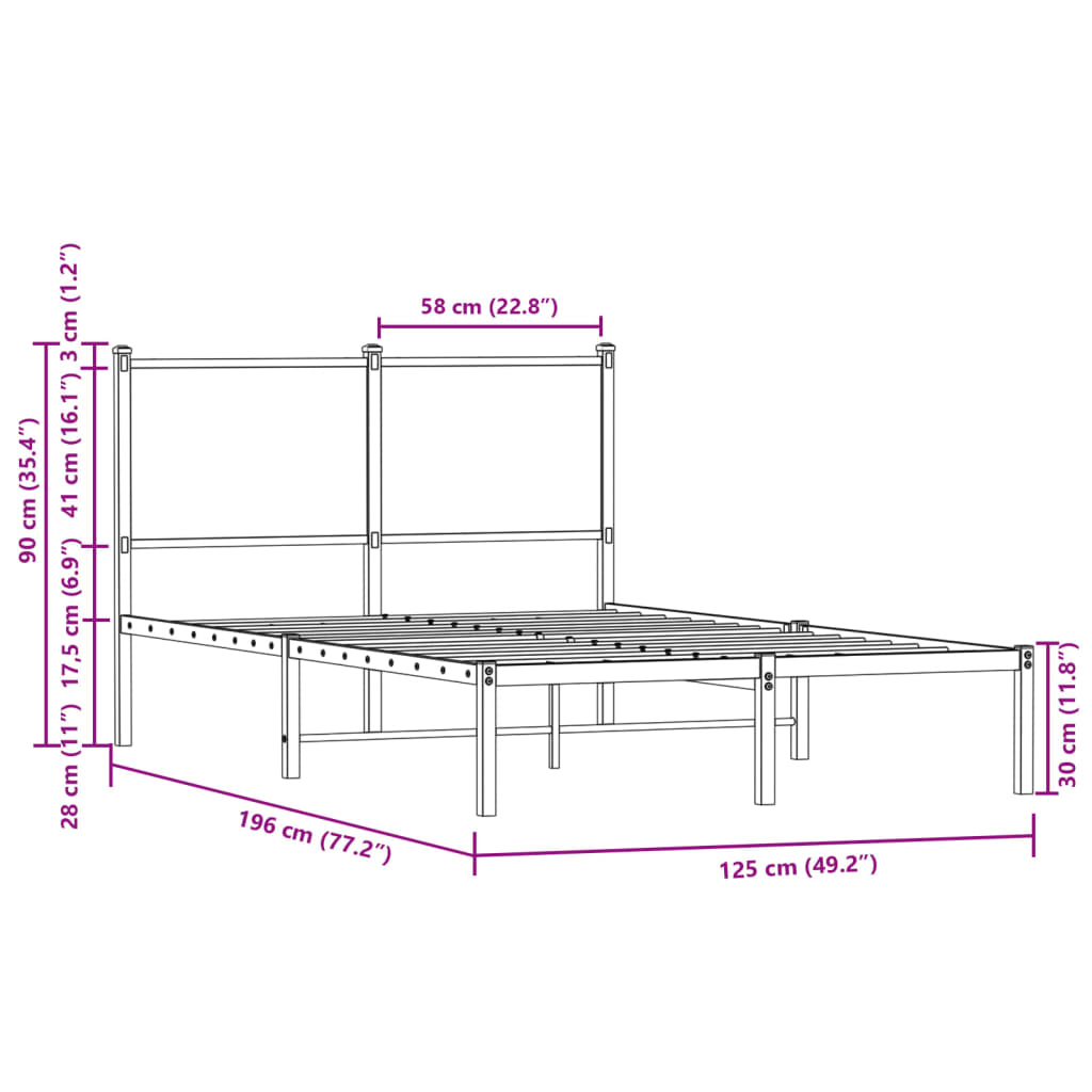 Estrutura cama com cabeceira 120x190cm metal carvalho castanho