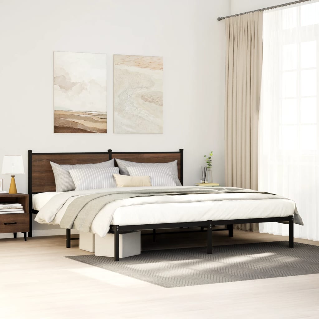 Estrutura cama com cabeceira 193x203 cm metal carvalho castanho