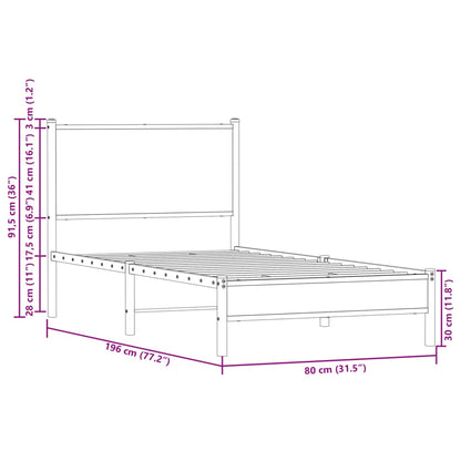 Estrutura de cama sem colchão 75x190 cm metal carvalho fumado