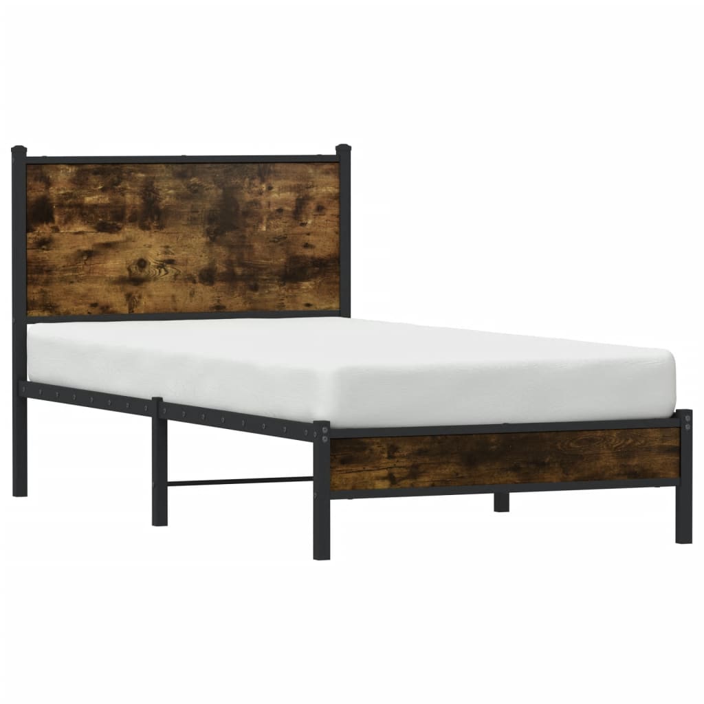 Estrutura de cama com cabeceira 90x190 cm metal carvalho fumado