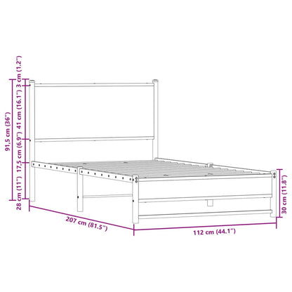 Estrutura de cama sem colchão 107x203 cm metal carvalho fumado