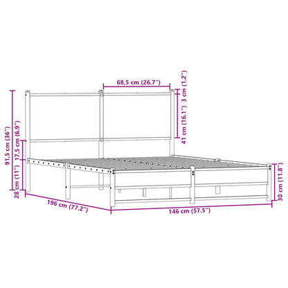 Estrutura de cama sem colchão 140x190 cm metal carvalho fumado