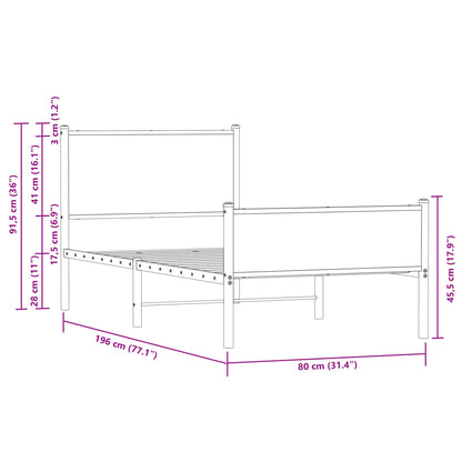 Estrutura de cama sem colchão 75x190 cm metal carvalho fumado