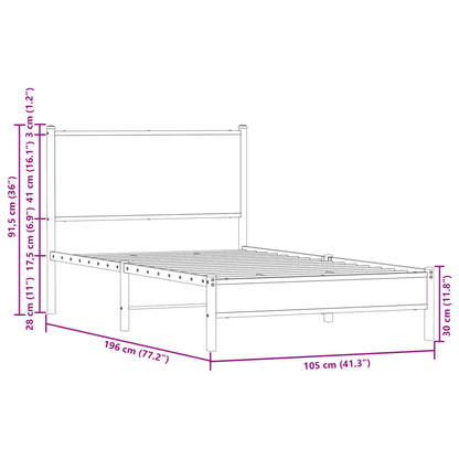 Estrutura de cama sem colchão 100x190 cm metal carvalho sonoma