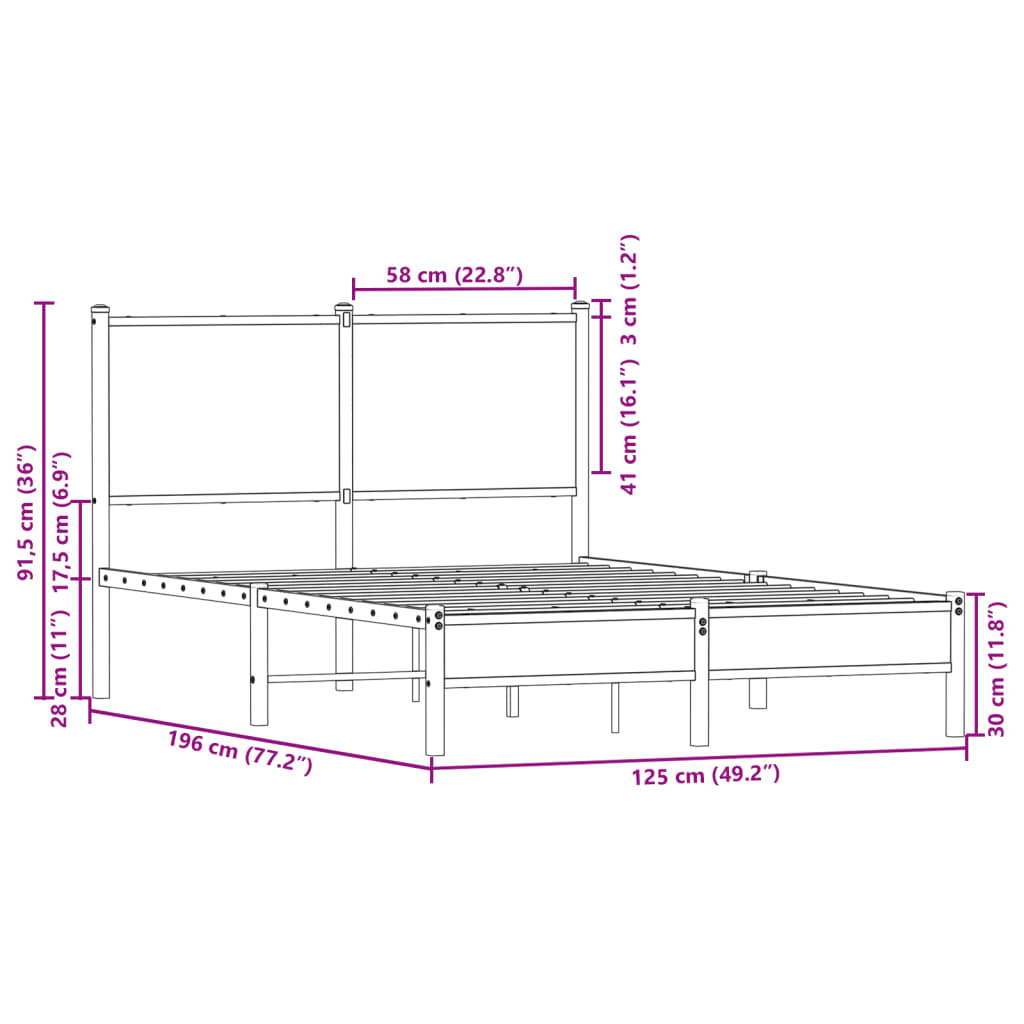 Estrutura de cama sem colchão 120x190 cm metal carvalho sonoma