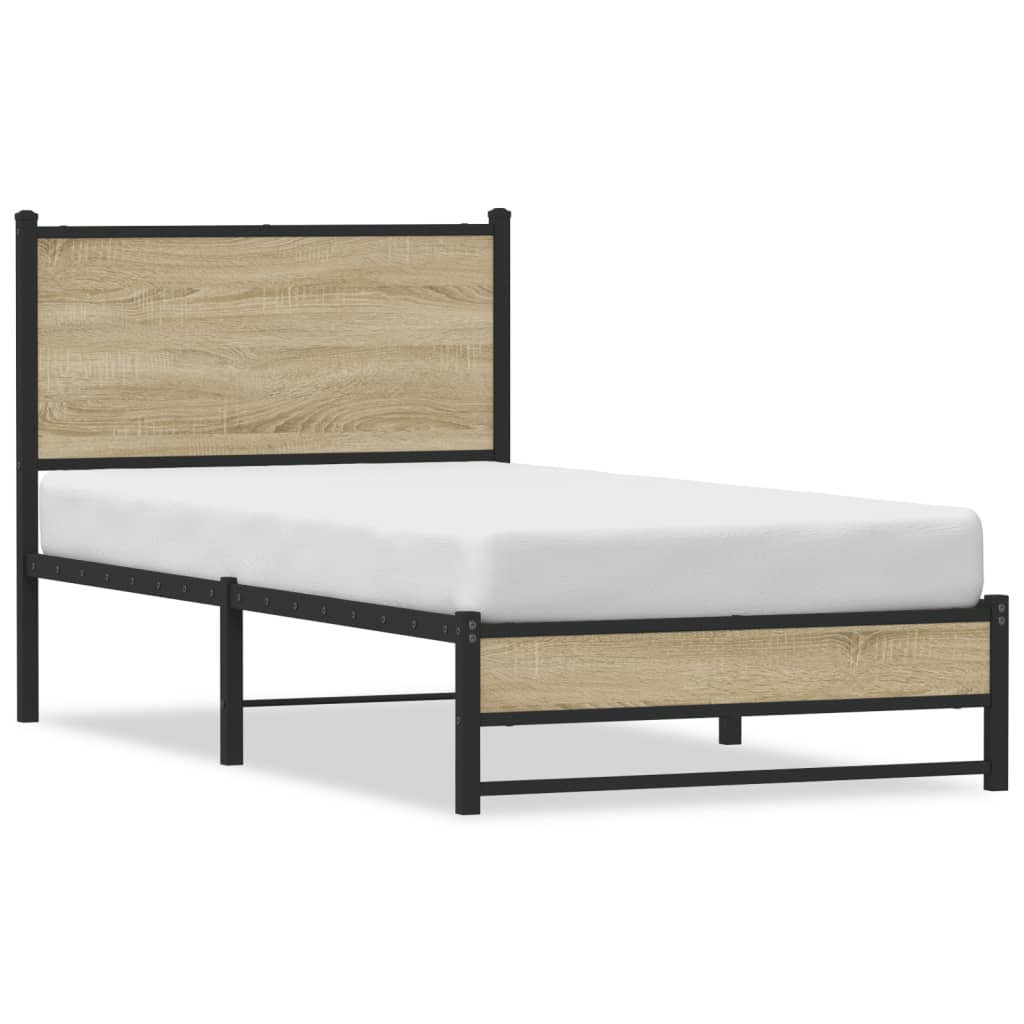 Estrutura de cama sem colchão 75x190 cm metal carvalho sonoma