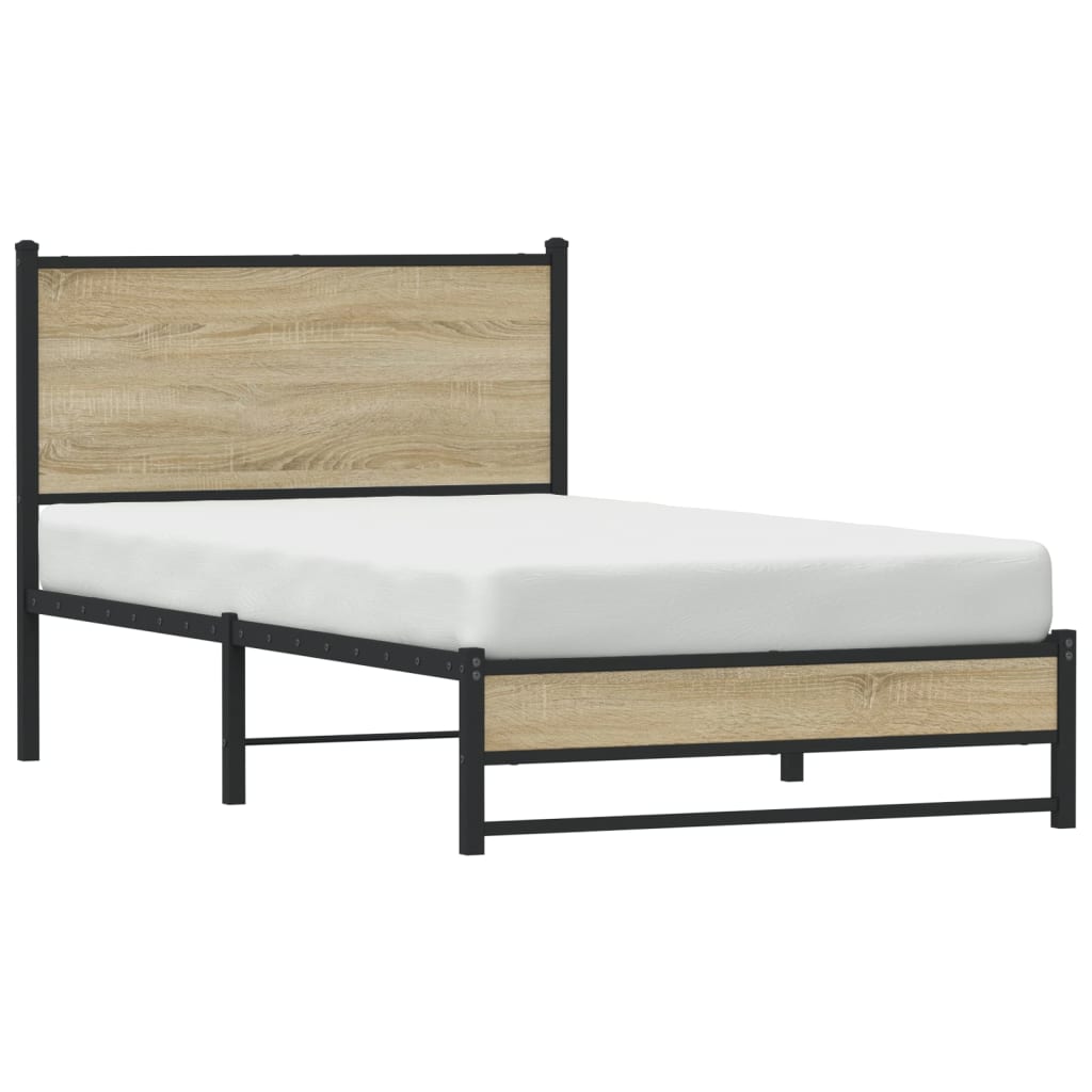 Estrutura de cama sem colchão 107x203 cm metal carvalho sonoma