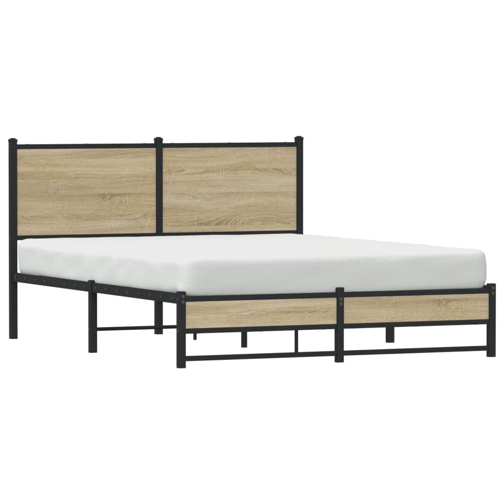 Estrutura de cama com cabeceira 137x190cm metal carvalho sonoma