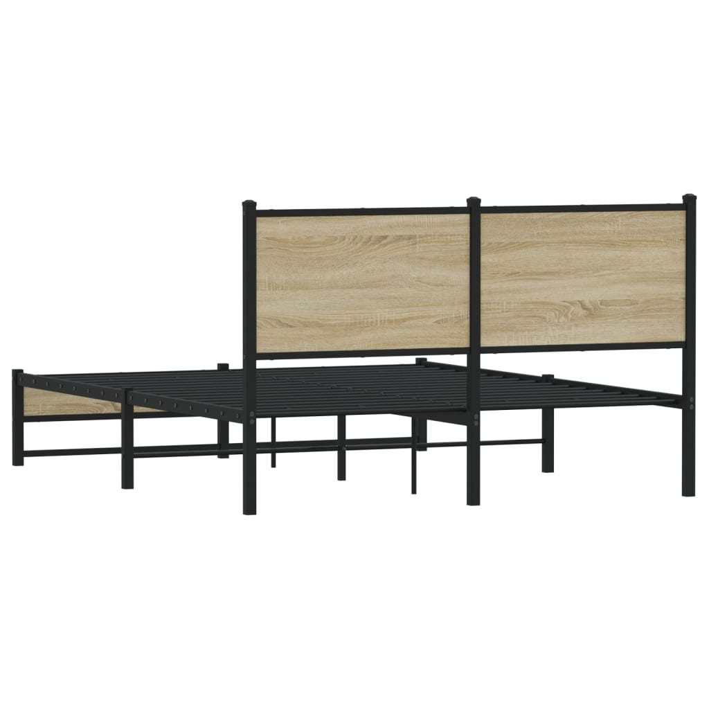 Estrutura de cama com cabeceira 137x190cm metal carvalho sonoma