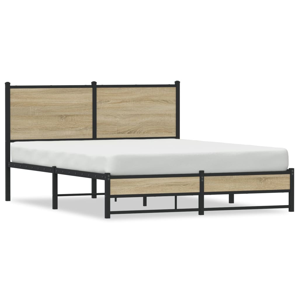 Estrutura de cama com cabeceira 137x190cm metal carvalho sonoma