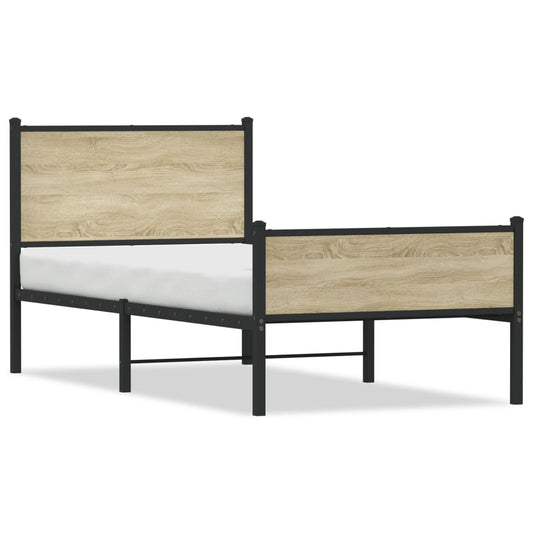 Estrutura de cama sem colchão 107x203 cm metal carvalho sonoma