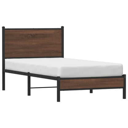 Estrutura cama com cabeceira 75x190 cm metal carvalho castanho