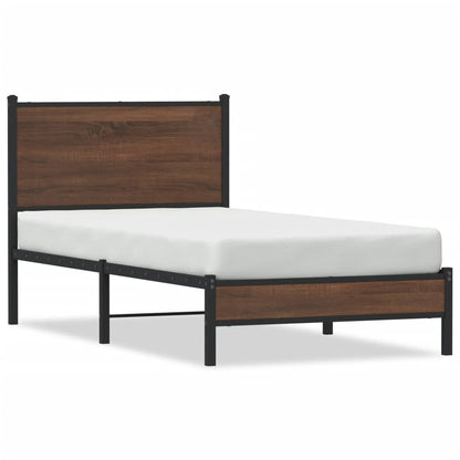 Estrutura cama com cabeceira 75x190 cm metal carvalho castanho