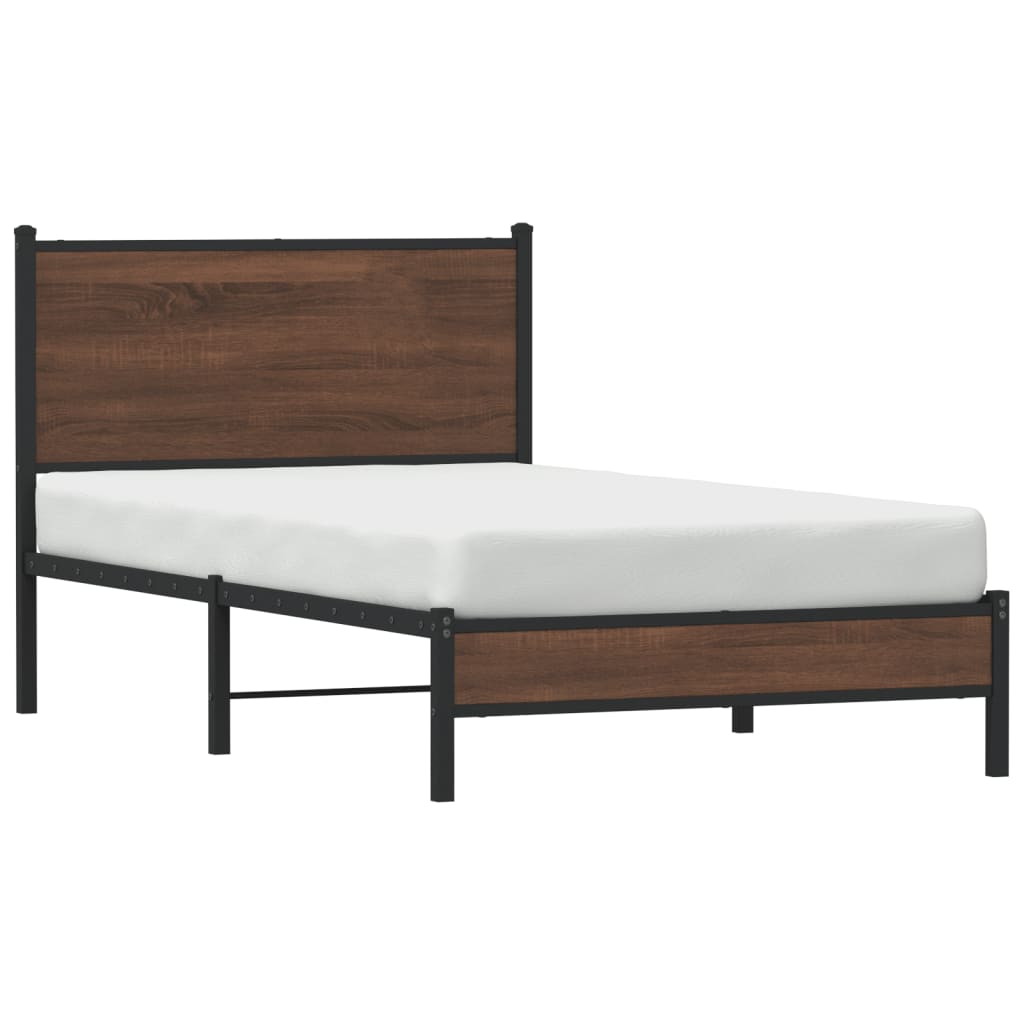 Estrutura cama com cabeceira 100x190cm metal carvalho castanho