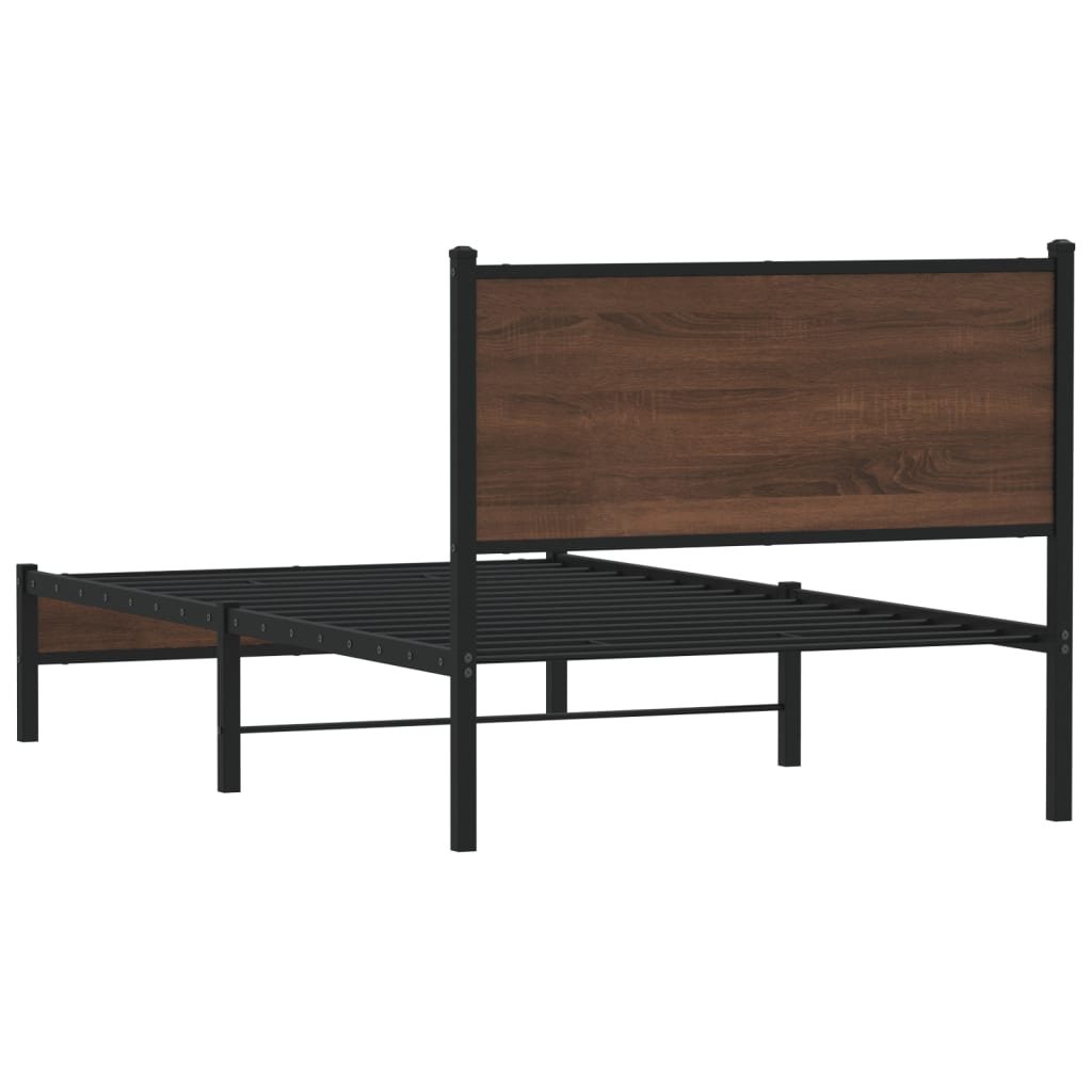 Estrutura cama com cabeceira 100x190cm metal carvalho castanho