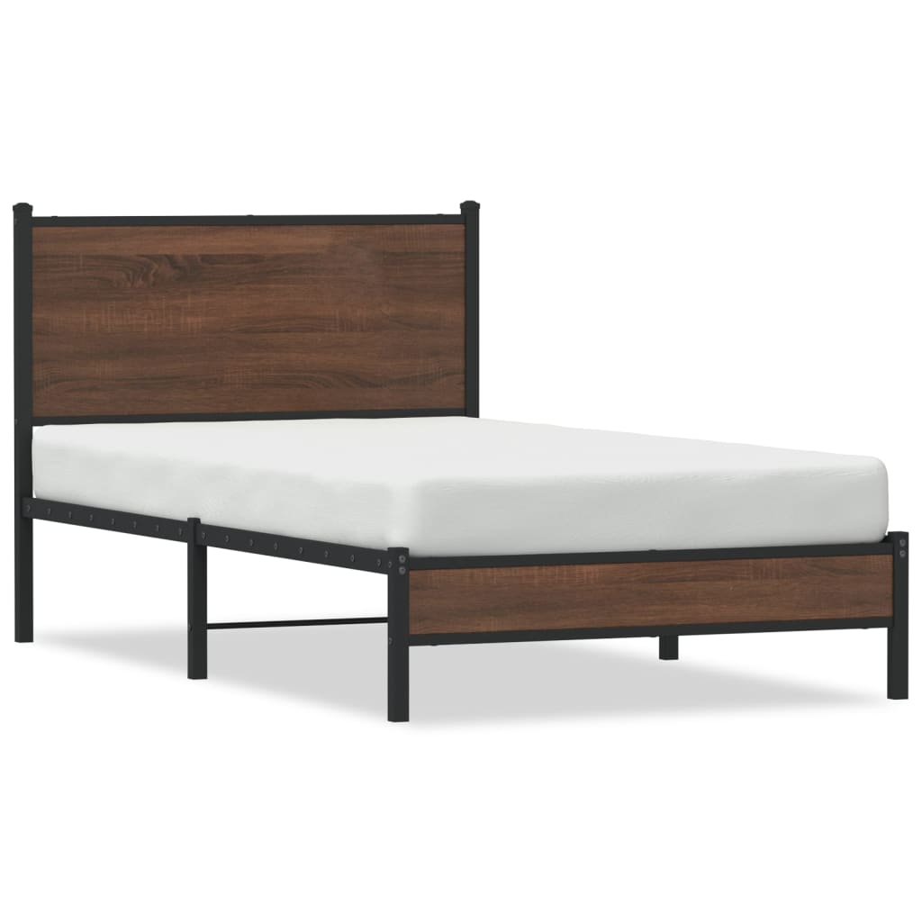 Estrutura cama com cabeceira 100x190cm metal carvalho castanho