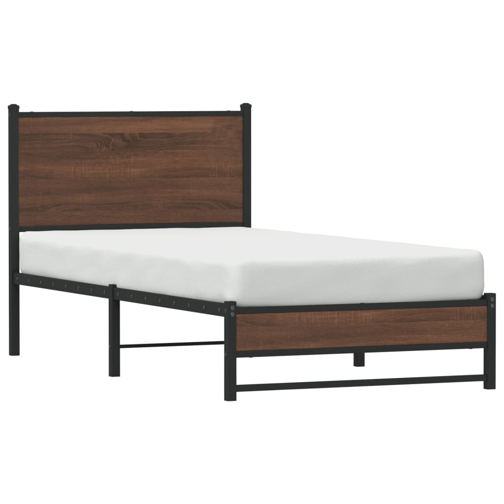 Estrutura cama com cabeceira 75x190 cm metal carvalho castanho