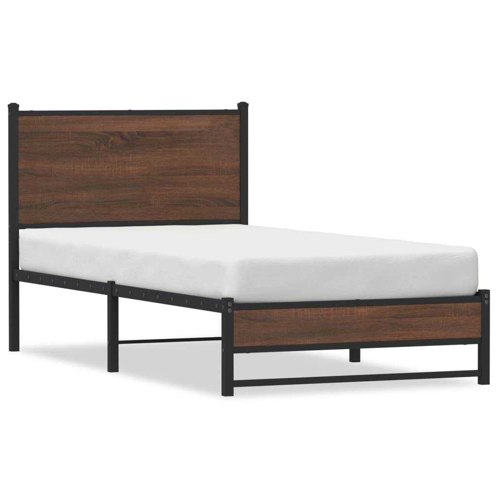 Estrutura cama com cabeceira 75x190 cm metal carvalho castanho