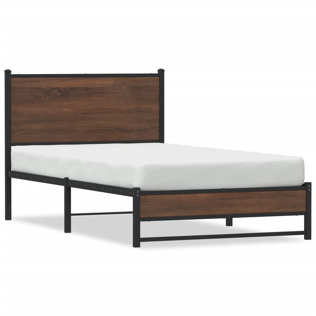 Estrutura cama com cabeceira 107x203 cm metal carvalho castanho