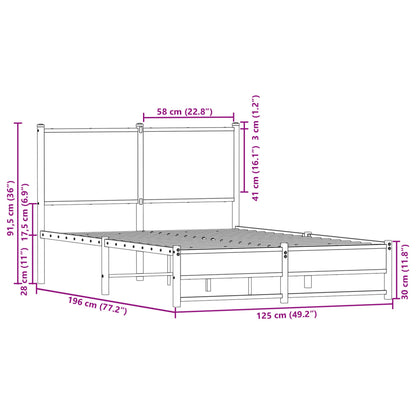 Estrutura cama com cabeceira 120x190cm metal carvalho castanho