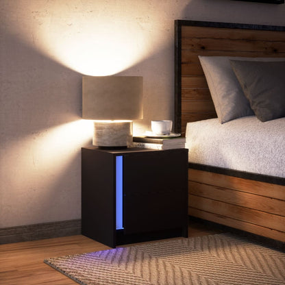 Mesa de cabeceira com luzes LED derivados de madeira preto