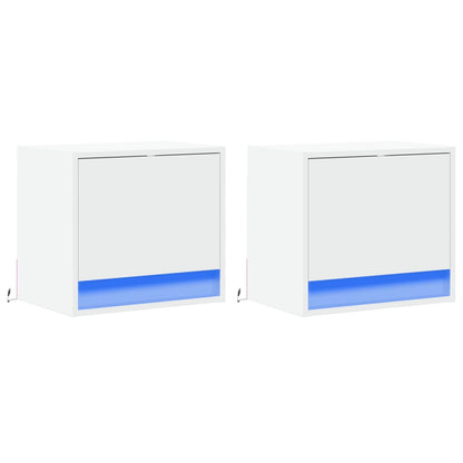 Mesas de cabeceira de parede com luzes LED 2 pcs branco