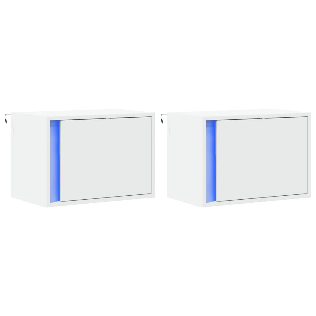 Mesas de cabeceira de parede com luzes LED 2 pcs branco