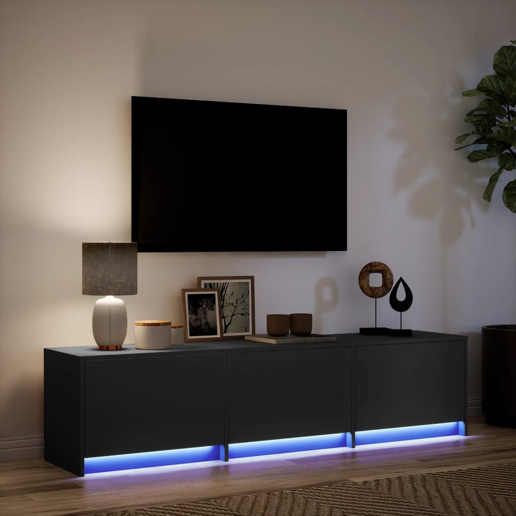 Móvel de TV You -  Com Luzes LED - Derivados de Madeira - Cor Preto - 165x34x40 cm (L x P x A)