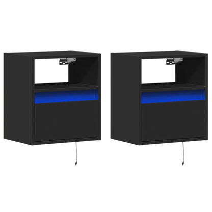 Móveis de parede p/ TV com luzes LED 2 pcs 41x31x45 cm preto