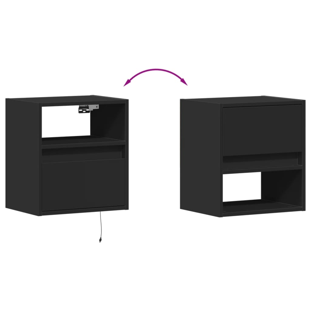 Móveis de parede p/ TV com luzes LED 2 pcs 41x31x45 cm preto