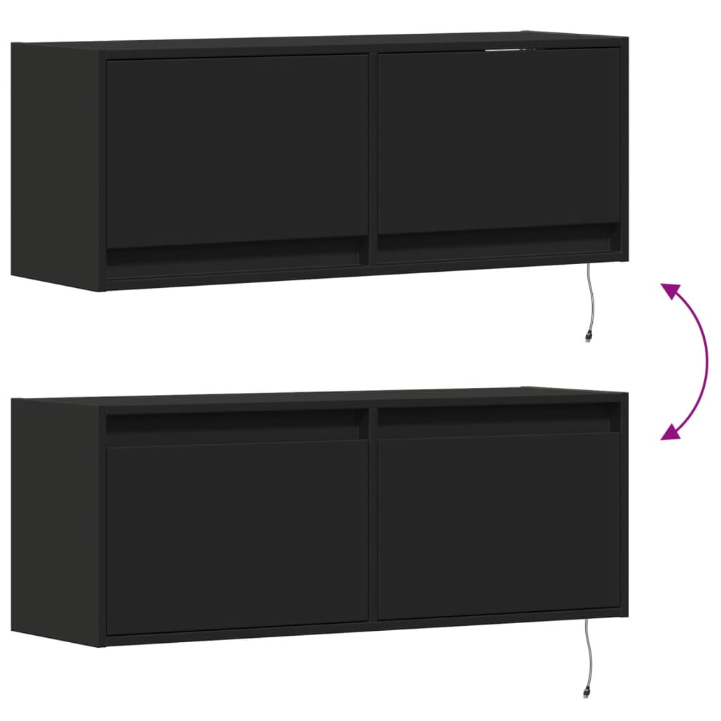 Móvel de parede para TV com luzes LED 100x31x35 cm preto