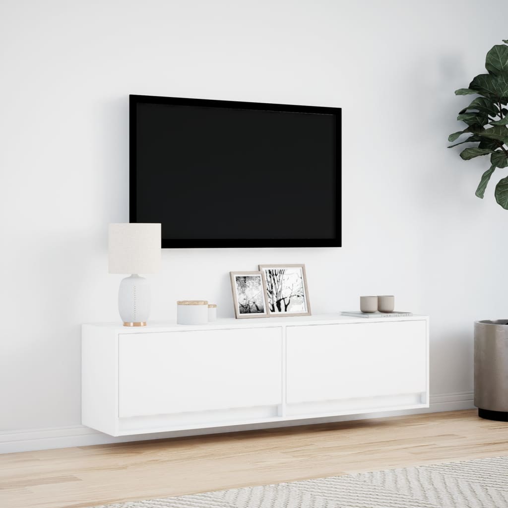 Móvel de parede para TV com luzes LED 140x31x38 cm branco