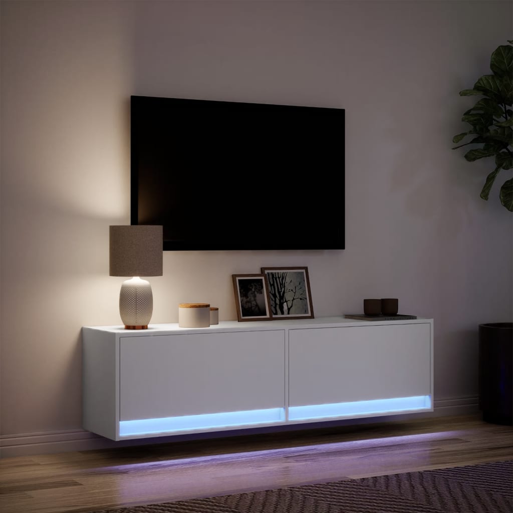 Móvel de parede para TV com luzes LED 140x31x38 cm branco