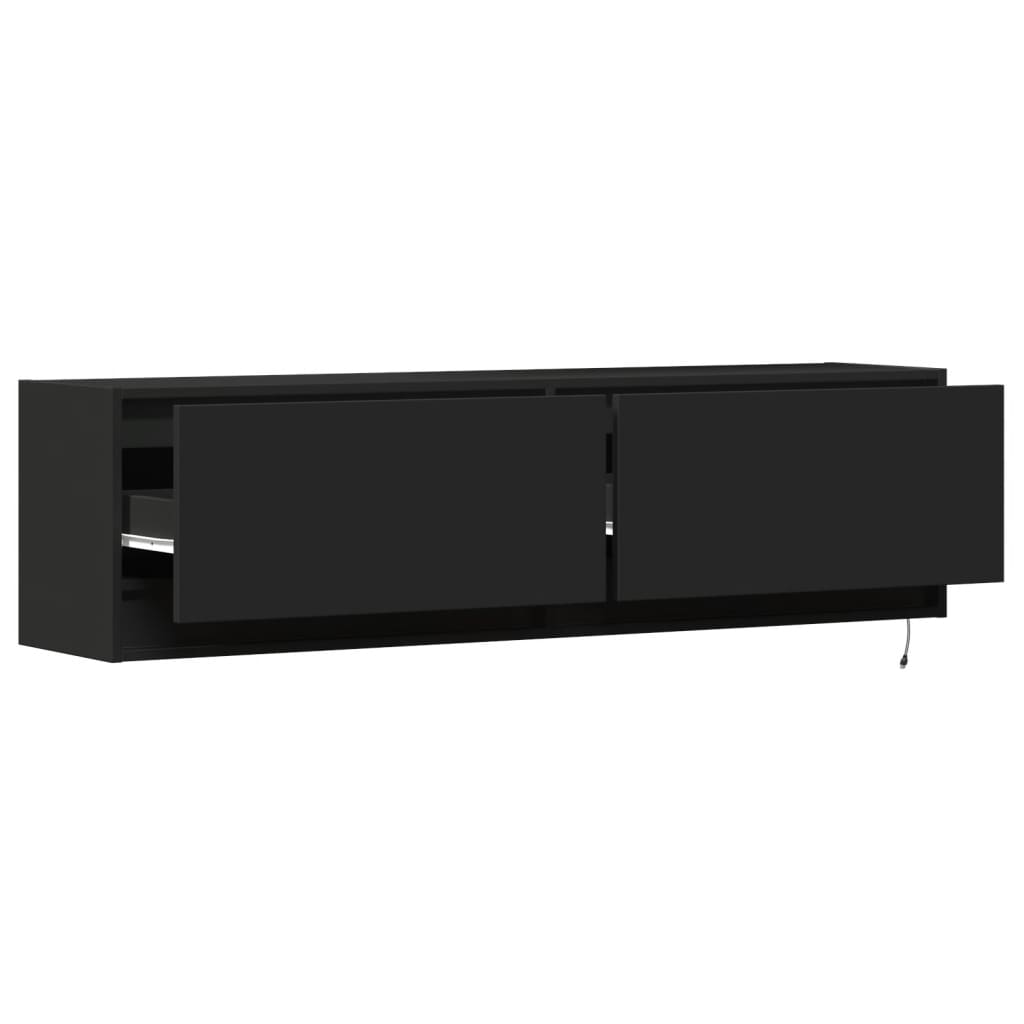 Móvel de parede para TV com luzes LED 140x31x38 cm preto