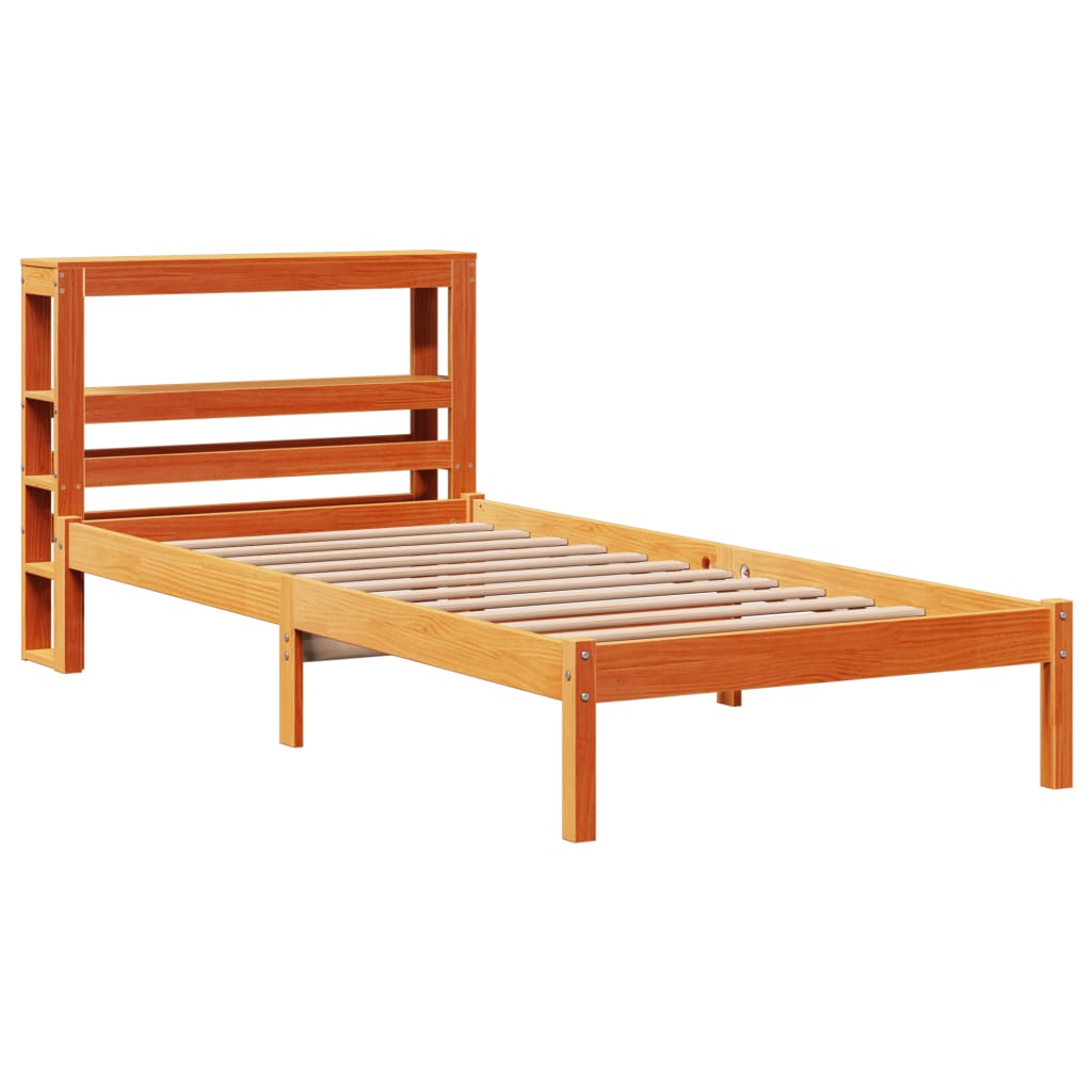 Estrutura cama c/ cabeceira 75x190 cm pinho maciço castanho-mel