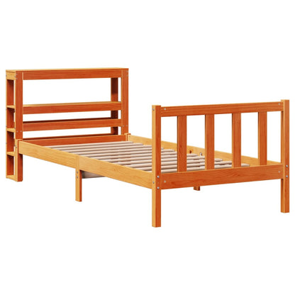 Estrutura cama c/ cabeceira 90x190 cm pinho maciço castanho-mel