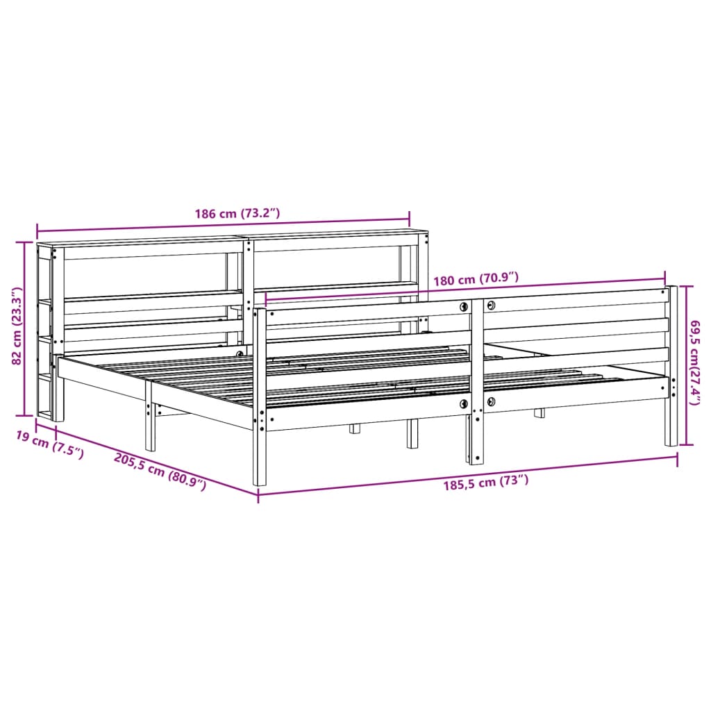 Cama sem colchão 180x200 cm madeira de pinho maciça branco