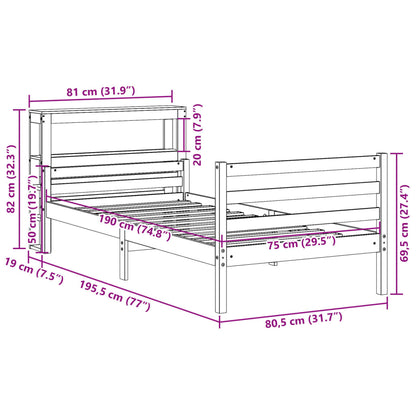 Estrutura de cama com cabeceira 75x190 cm pinho maciço