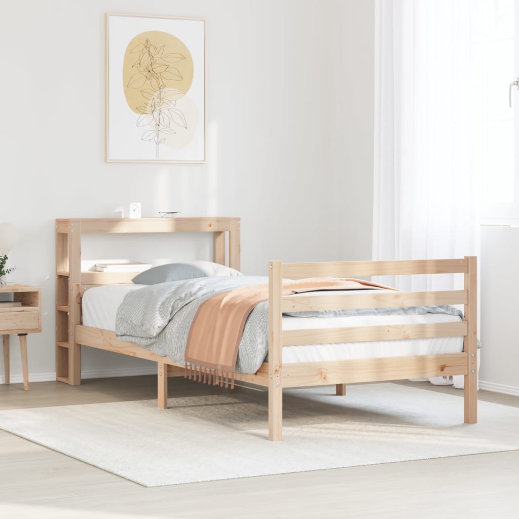 Estrutura de cama com cabeceira 75x190 cm pinho maciço