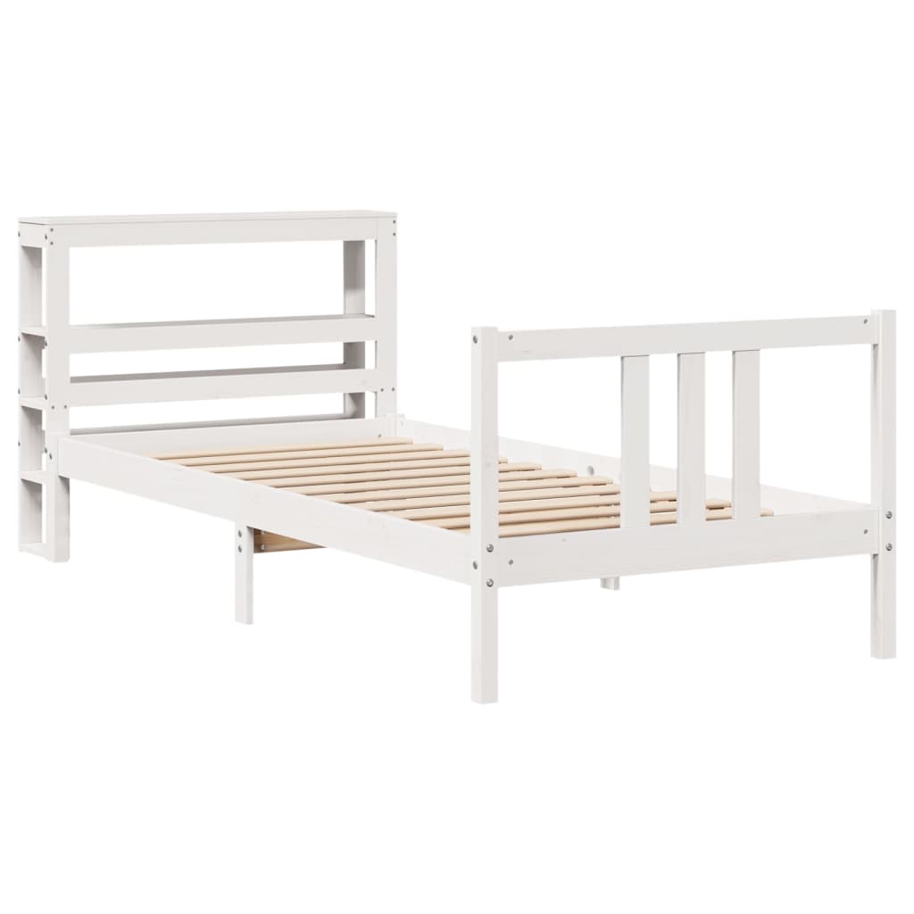 Estrutura de cama com cabeceira 90x200 cm pinho maciço branco