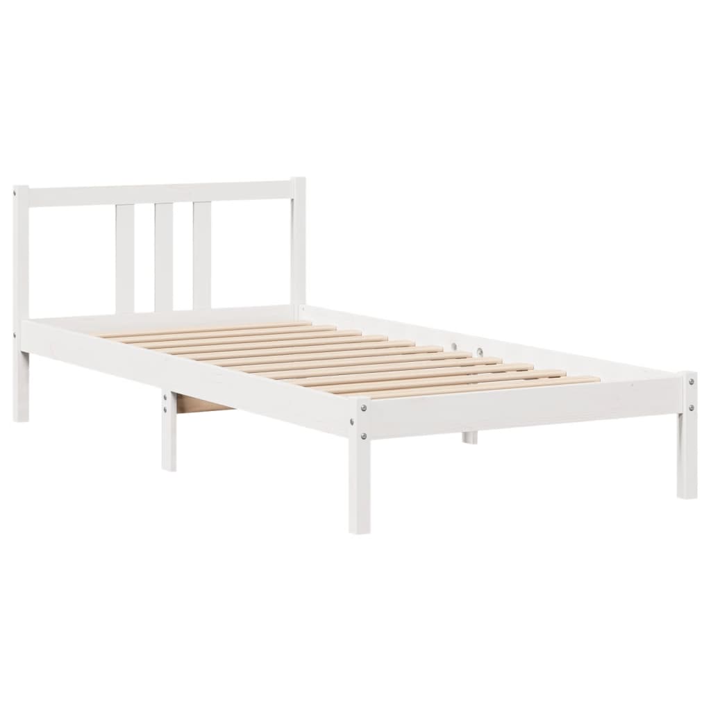 Estrutura de cama com cabeceira 100x200cm pinho maciço branco