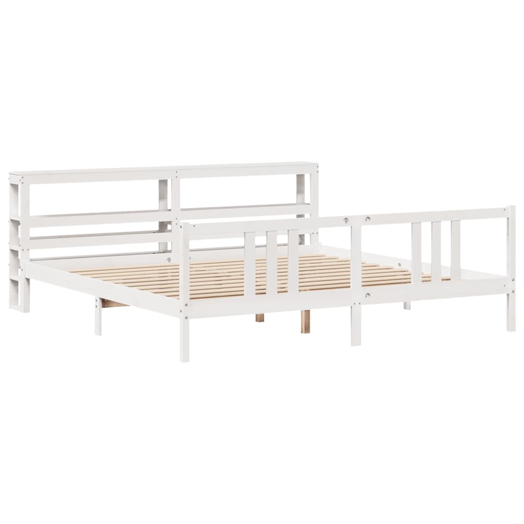 Estrutura de cama com cabeceira 200x200 cm pinho maciço branco