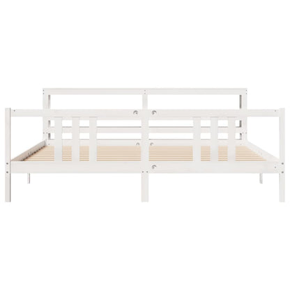 Estrutura de cama com cabeceira 200x200 cm pinho maciço branco